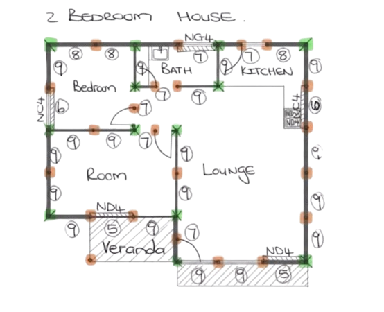 2 bedroom house floor plan sketch