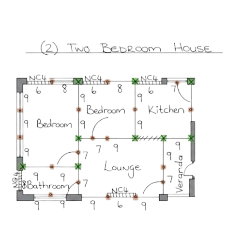 2 bedroom house floor plan sketch